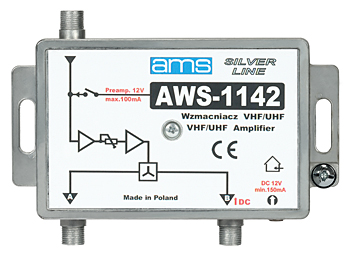 Indoor antenna amplifier: AWS-1142 SilverLine (47-862MHz, 2-out, 17/19dB)