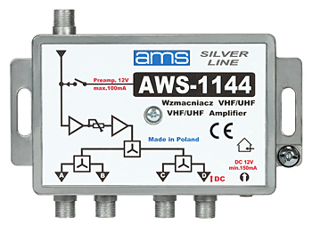 Indoor antenna amplifier AWS-1144 47-862MHz 4-out 13/15dB