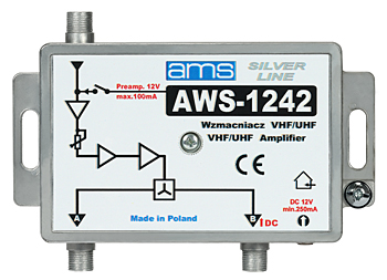 Indoor Antenna Amplifier AWS-1242 (47-862MHz 1-in, 2-out, 25/27dB)