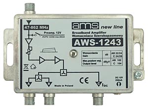Indoor Antenna Amplifier: AWS-1243 (47-862MHz; 1-in, 3-out; 24/26 dB)