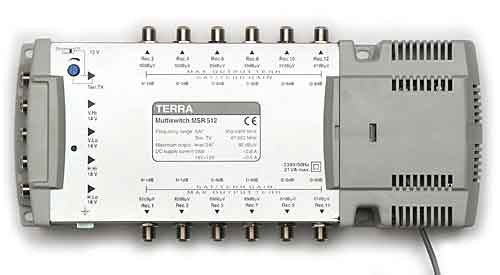 Multiswitch: Terra MSR-512 (5-in, 12-out; terrestrial TV amplifier)