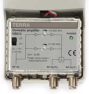 VHF/UHF Amplifier - Terra HS-013(1-input / 2-output, 12V)